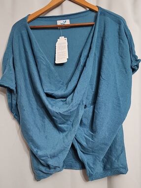 Save The Ocean Front Knot Twist Poncho Recycled Aqua New ONE SIZE MSRP $68